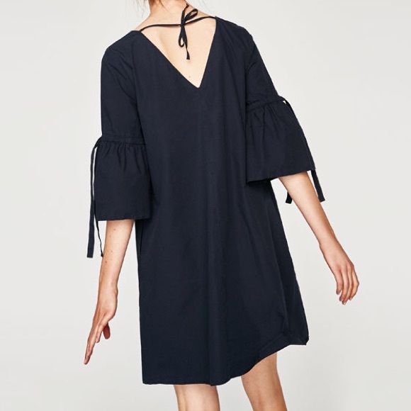 Zara Navy cotton dress with frilled sleeves - Picture 3 of 5