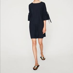 Zara Navy cotton dress with frilled sleeves