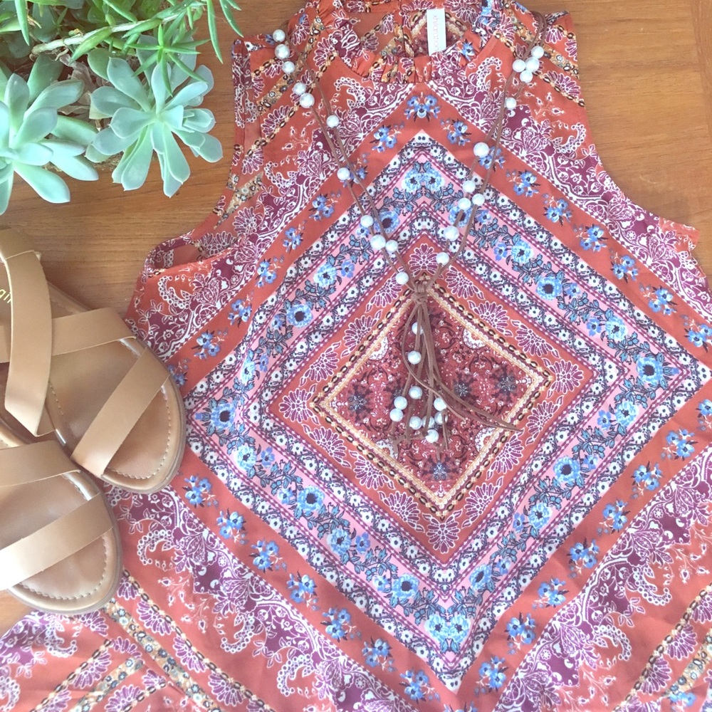 Boho high-neck blouse
