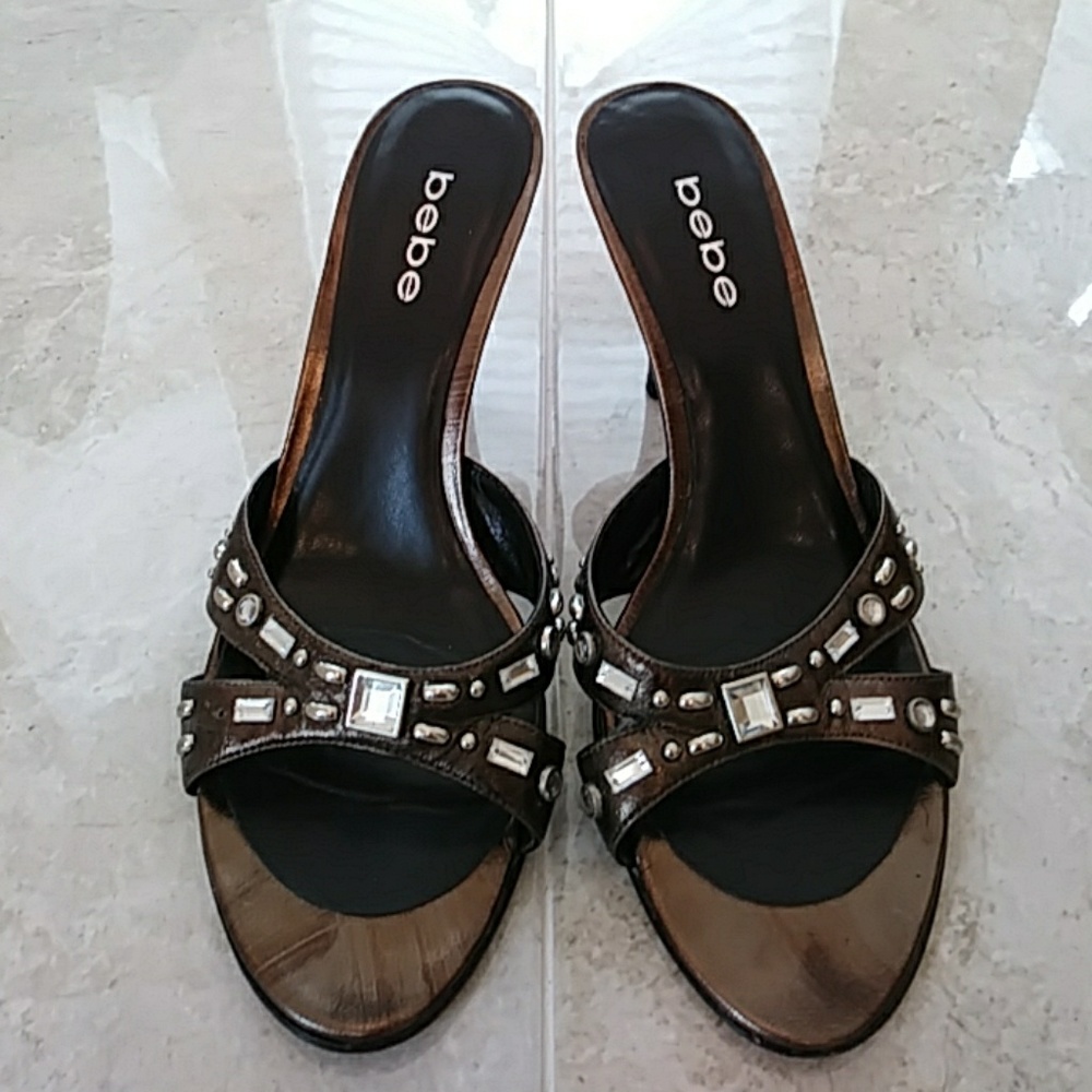 bebe Bronze Leather Sandals