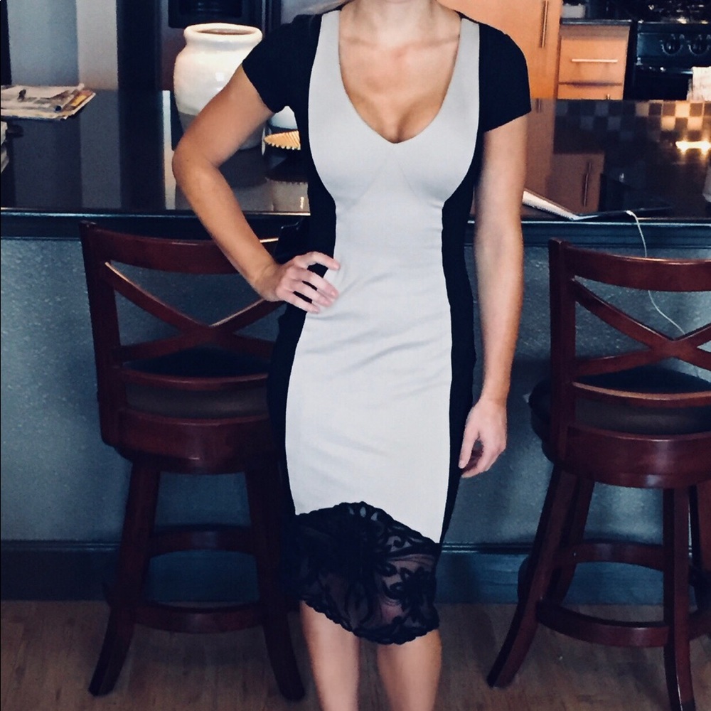 PRICE DROP! Bebe Dress -New- Black & Cream w/ Lace