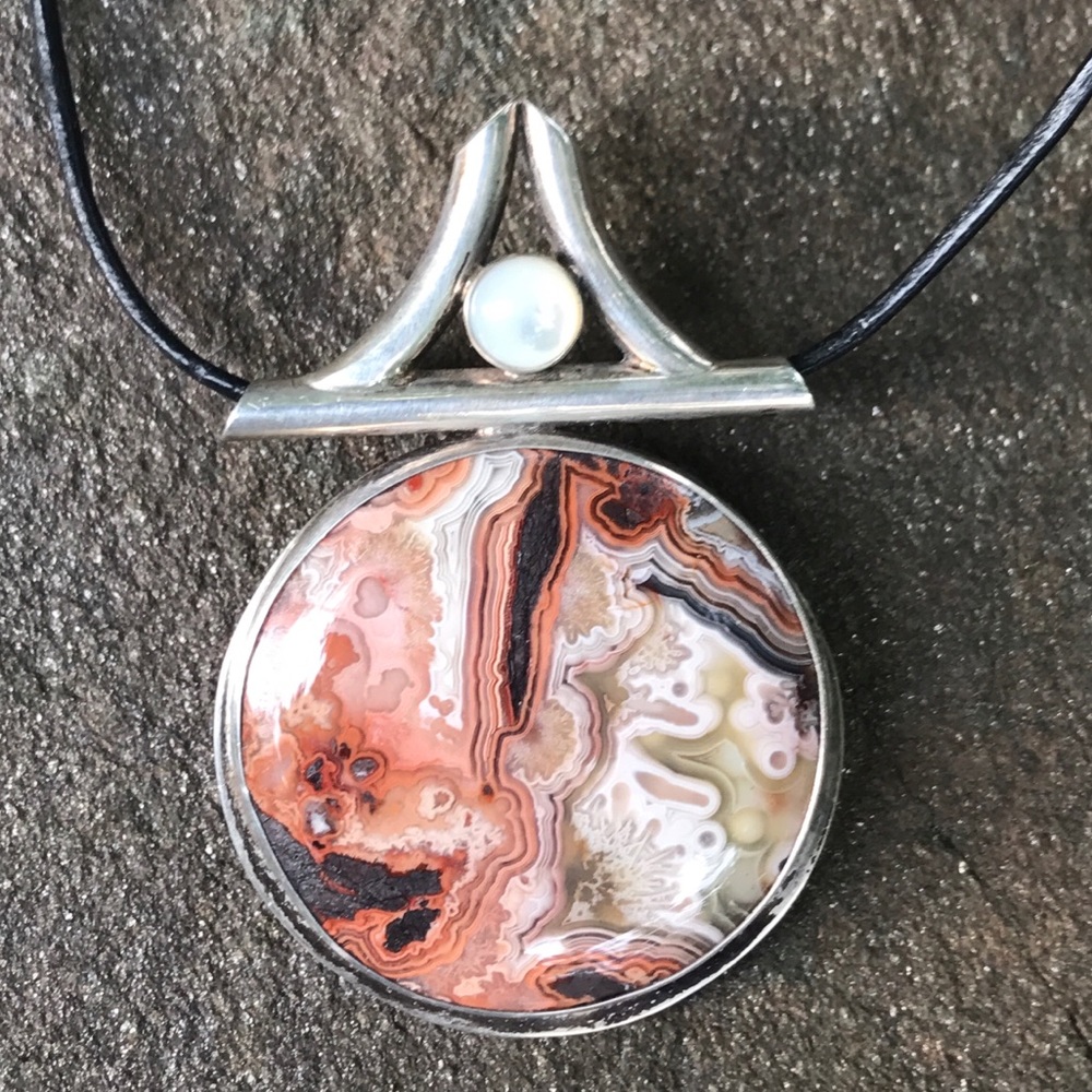Gorgeous Large Jasper & Moonstone Necklace & Pin!