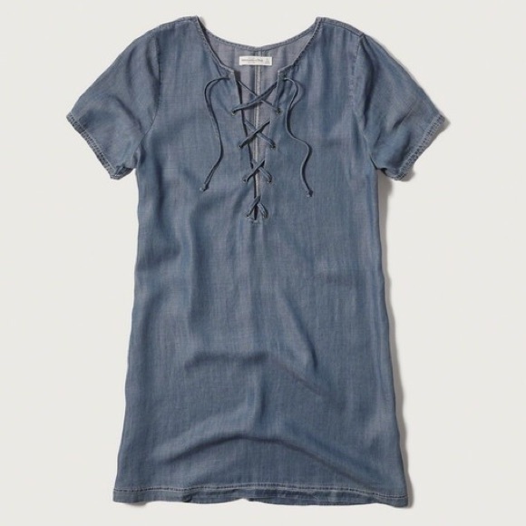 Abercrombie lace up denim shift dress - Picture 1 of 4
