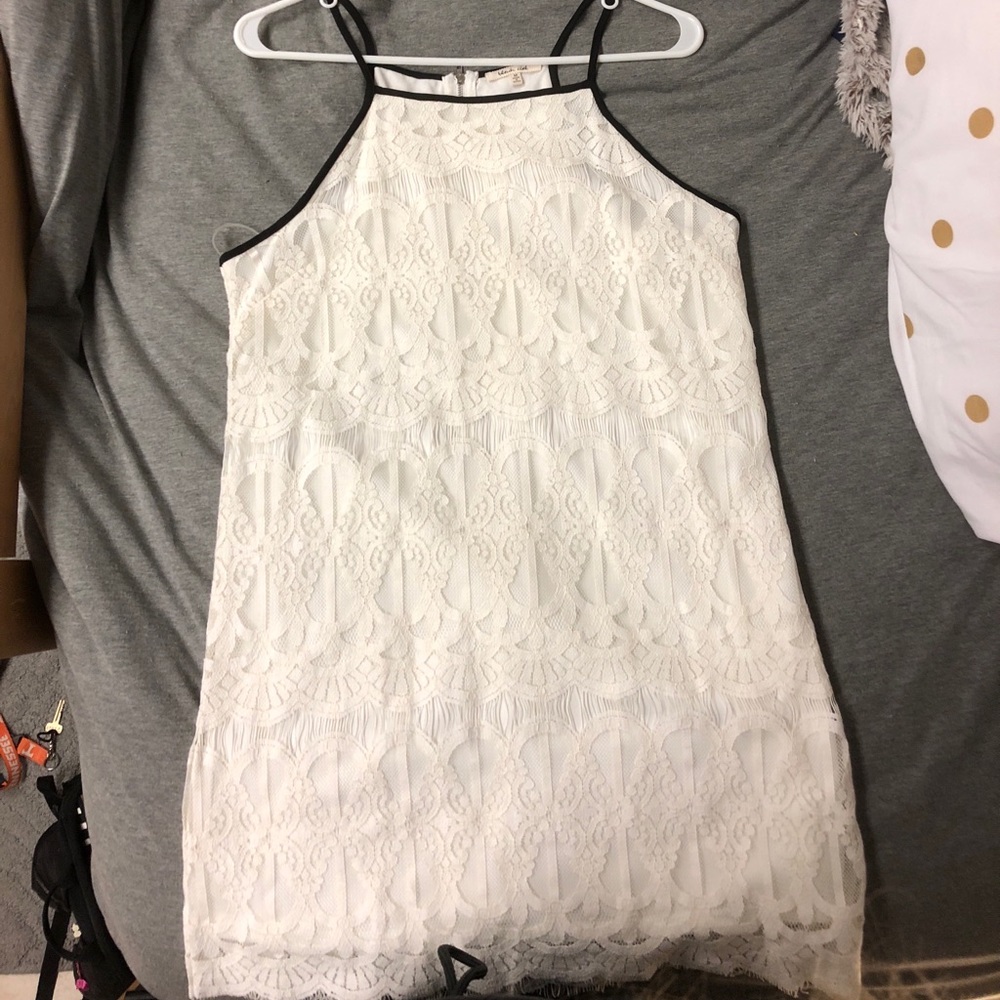 White lace dress with black edging