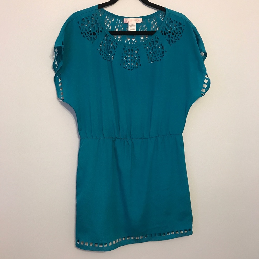 Blue dress with laser cut details
