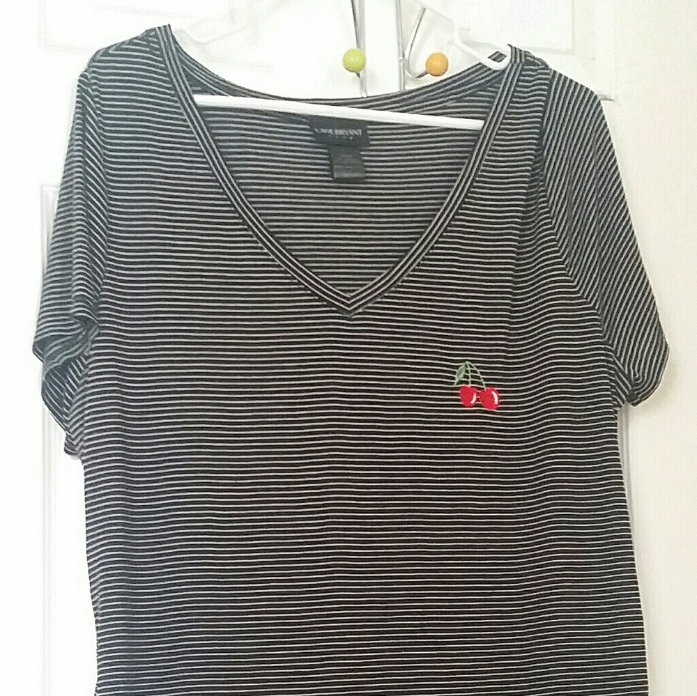 Lane Bryant B&W Striped Ruched Tee