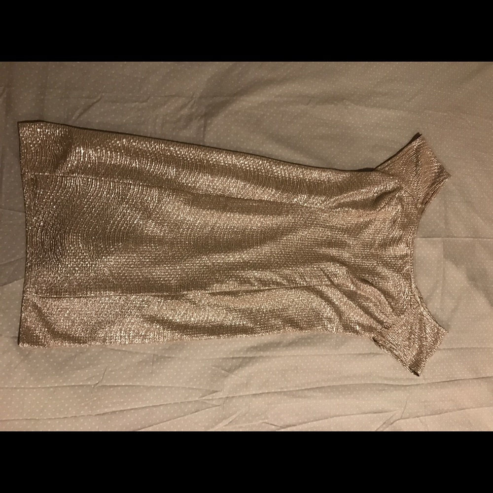 Guess pale gold metallic cap sleeve dress