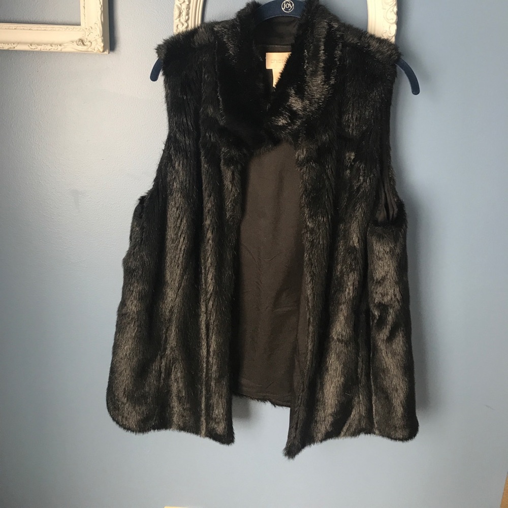 Chico’s, Black in Color, Faux Fur Vest, Size: 2