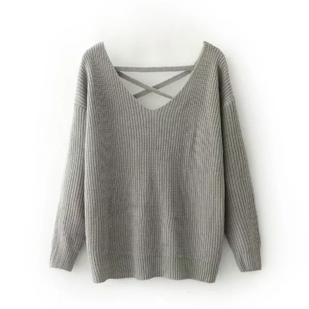Open Back Lace Up Oversized Chunky Knit Sweater - Picture 4 of 5