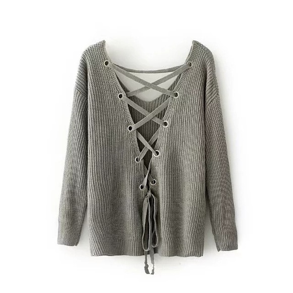 Open Back Lace Up Oversized Chunky Knit Sweater - Picture 5 of 5