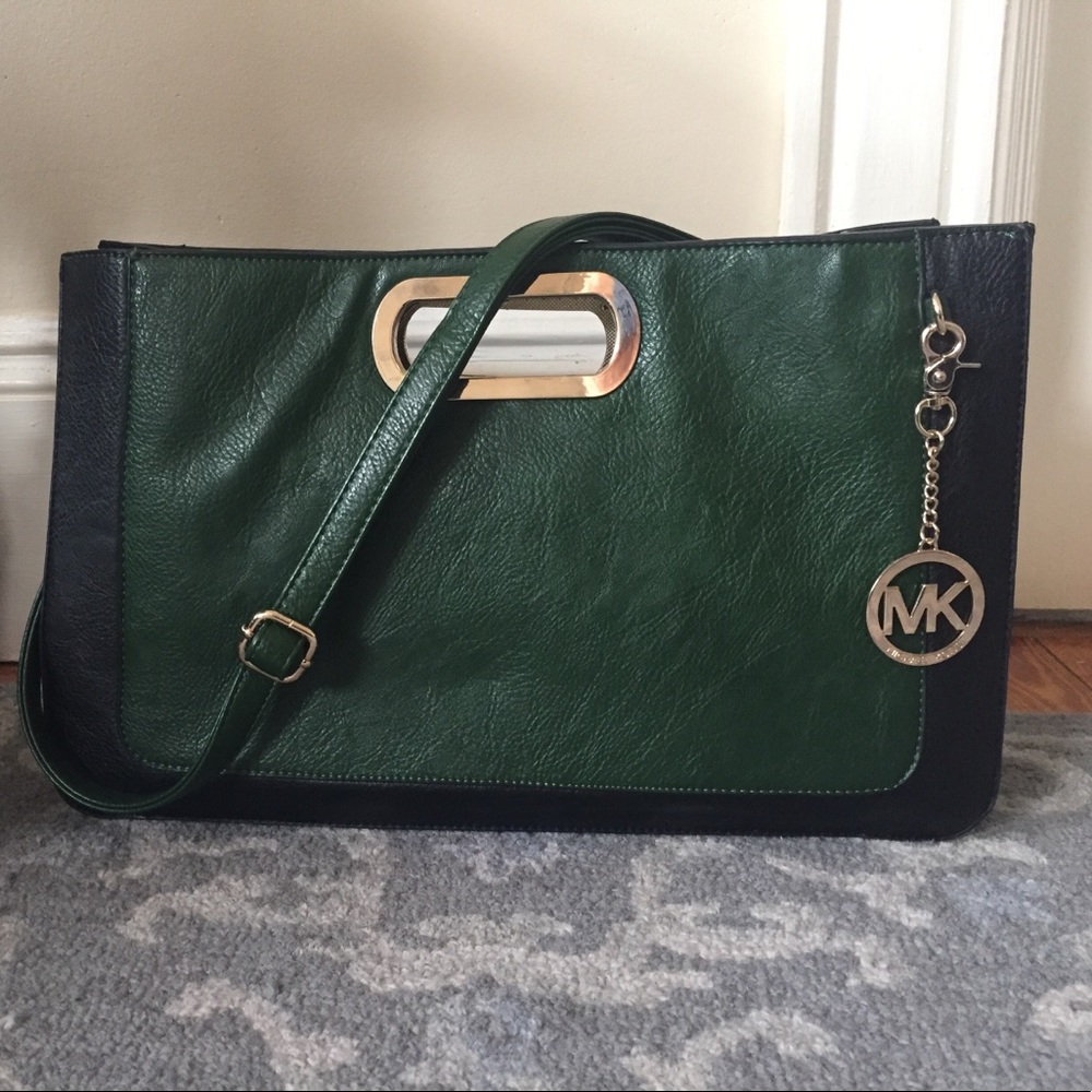 Michael Kors leather satchel in emerald and black