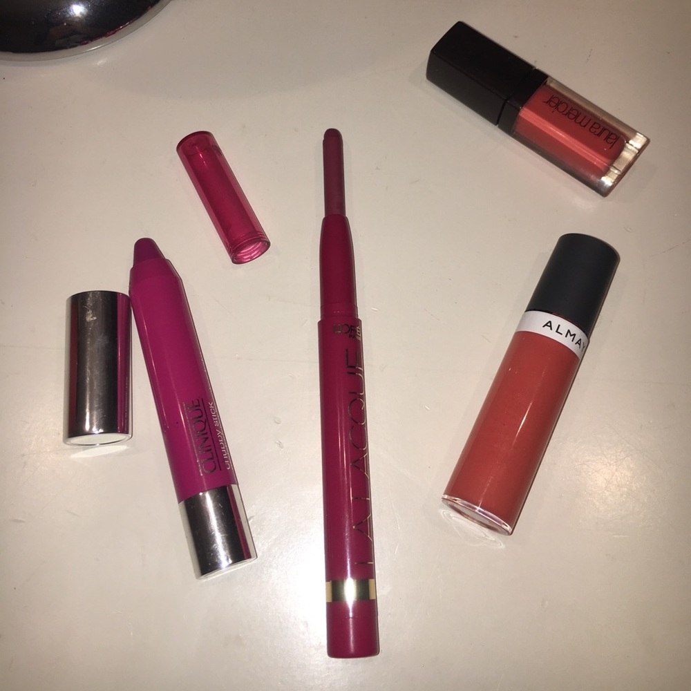 Bright pinks and coral lip color balm and gloss