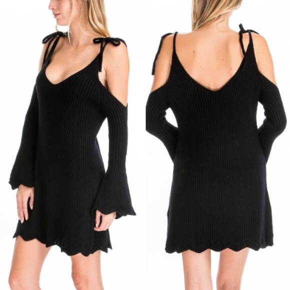 • Alina Gray Cold Shoulder Sweater Dress • - Picture 2 of 7