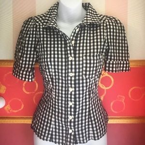 DIVIDED by H&M BLK/WHT SHT SLEEVE GINGHAM TOP S