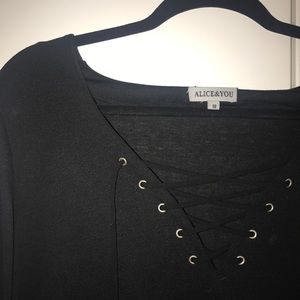 Black Lace Up Swing Dress