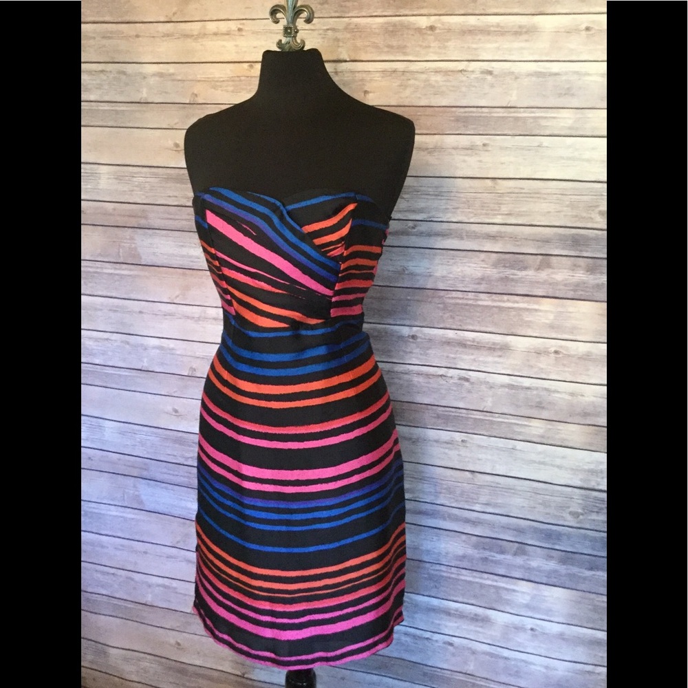 H&M Striped Cocktail Holiday Multi Strapless Dress