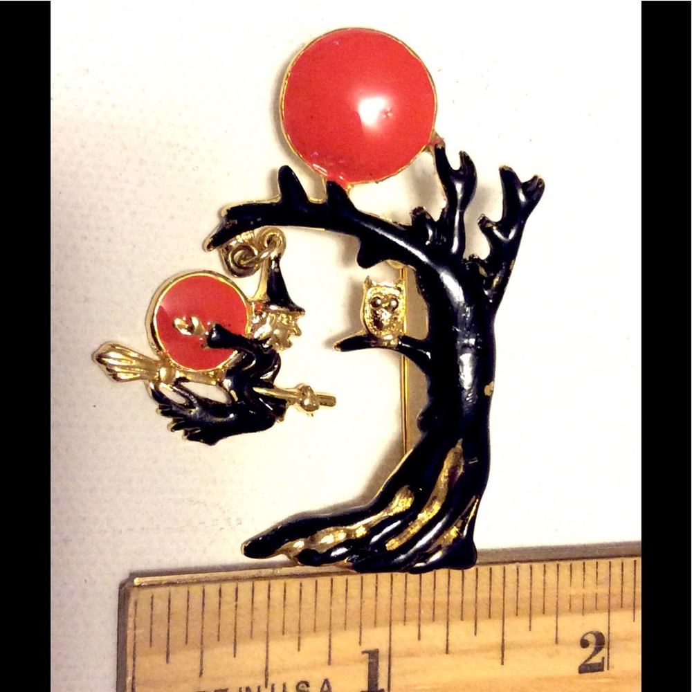 Witch  Moon Owl Halloween Pin Vintage - Picture 3 of 4