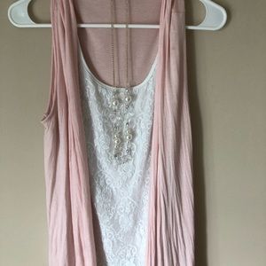 Layered Pink White Tank With Necklace