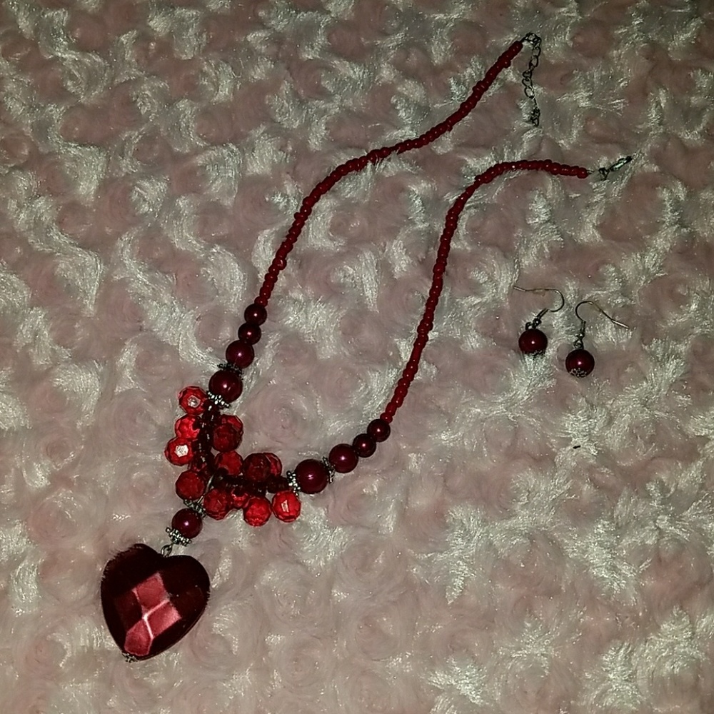 Red necklace and earrings