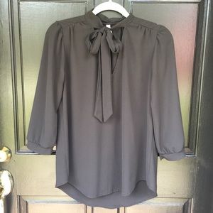 Black tie neck blouse