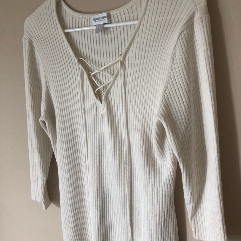 Soft Cream Vneck Tied Sweater