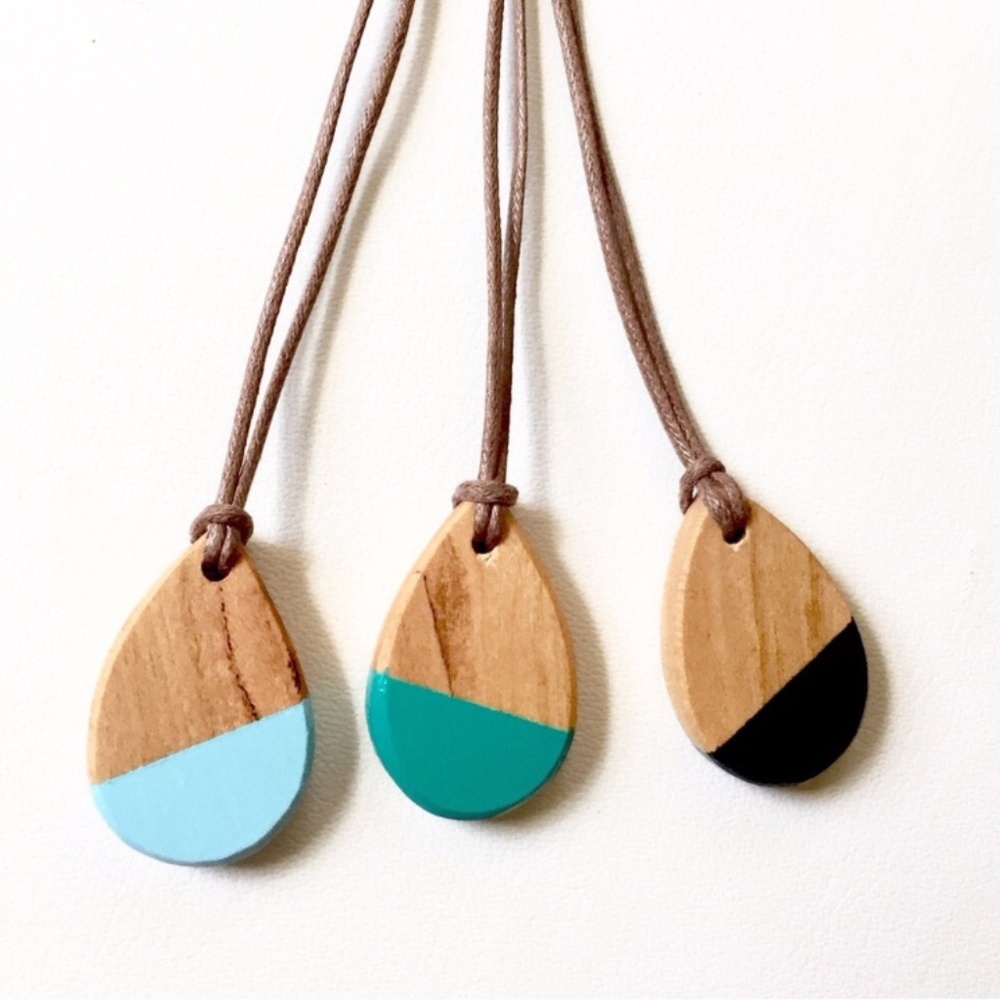 Hand Carved Color Blocked Pendant Necklaces