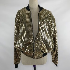 Vintage Gold Sequin Bomber Jacket