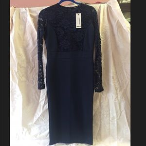MIDI long sleeve navy dress