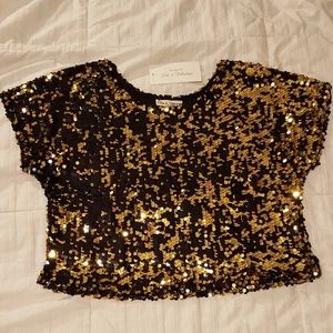 Black & Gold cropped sequin top NWT