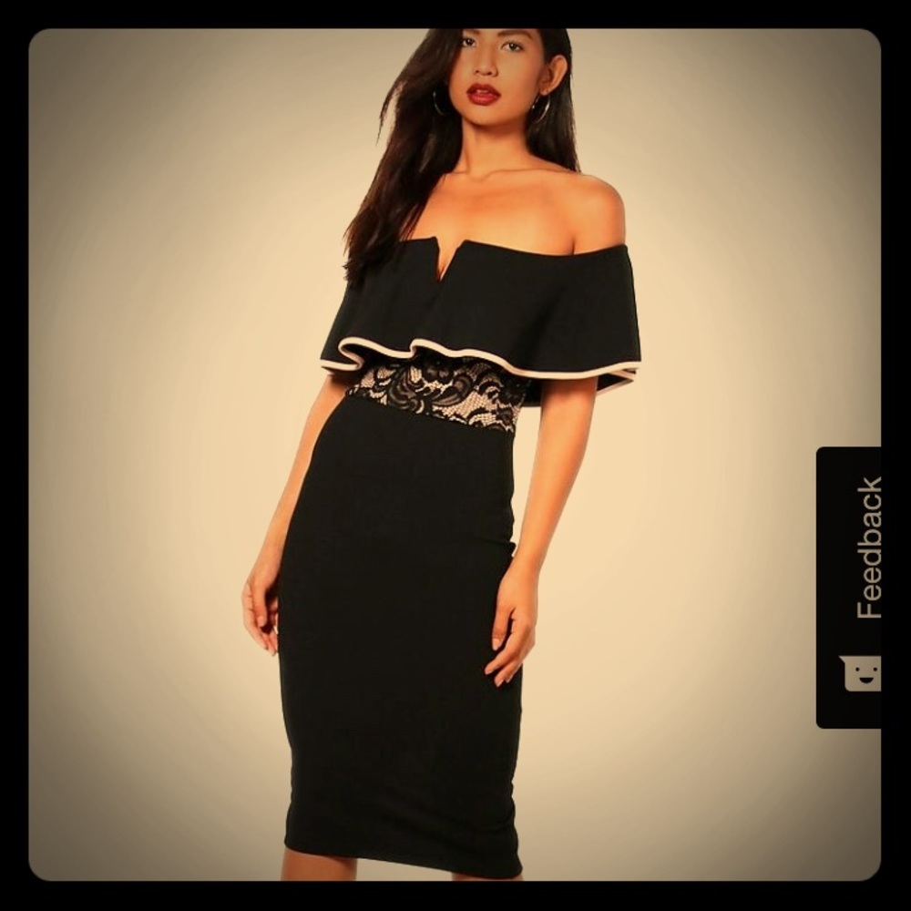 Off shoulder midi black with lace dress size 8