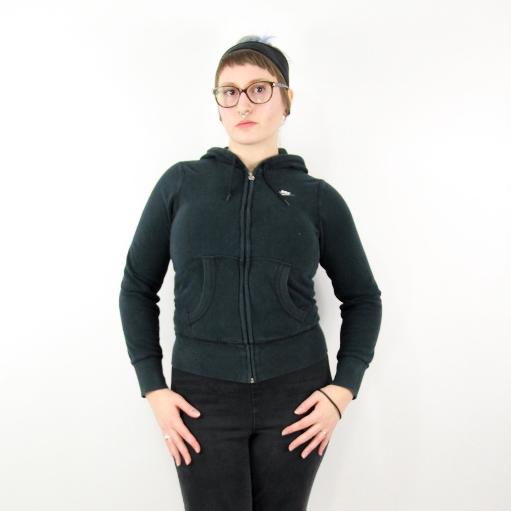 Black Nike Hoodie Full Zip Up Cotton 90s