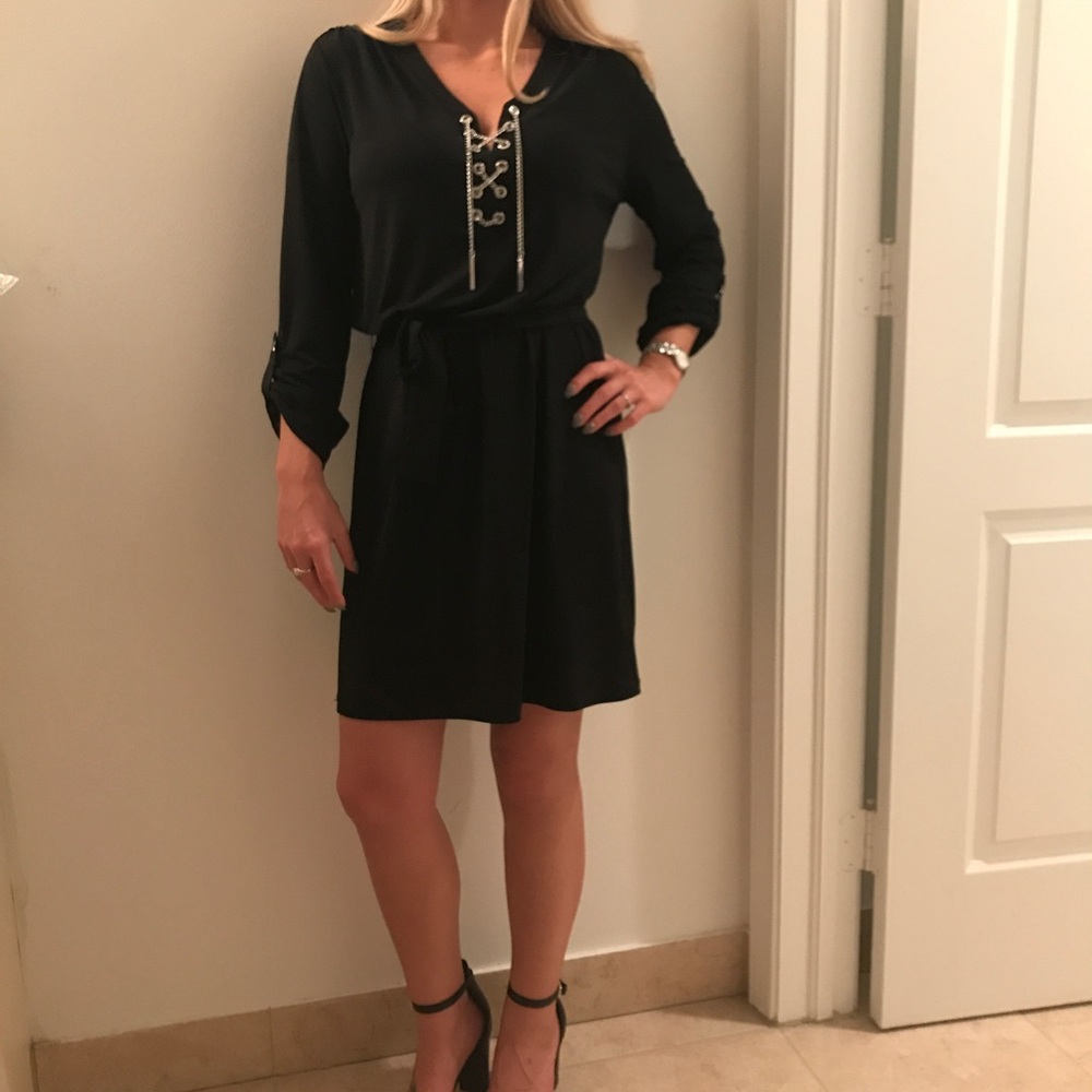 Michael Kors lace up front black dress - petite M