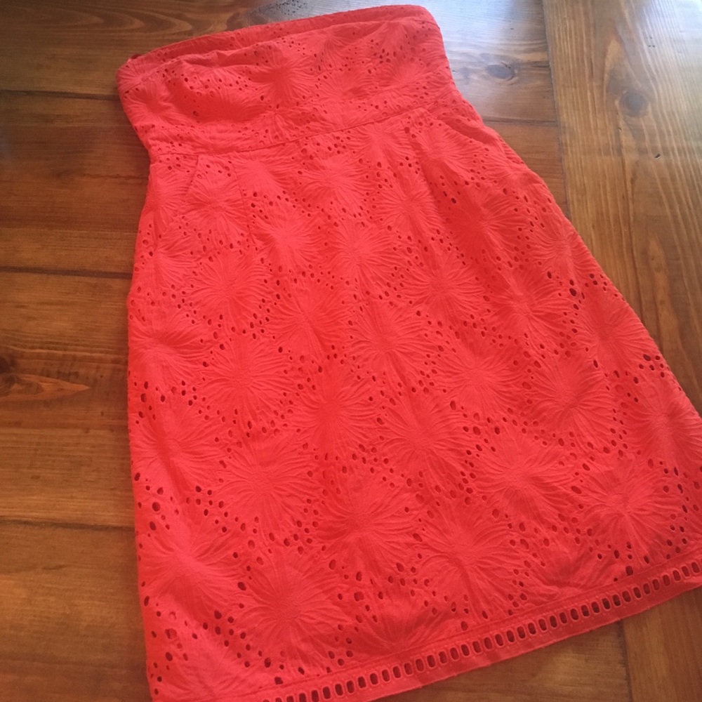 New York & Co Coral Strapless Dress with Pockets!