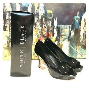 New WHBM Black Patent Leather Platform High Heels
