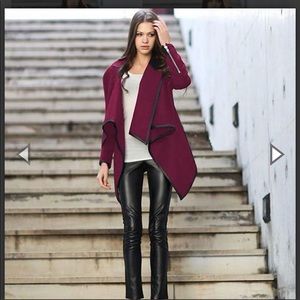 Burgundy Asymmetrical Shawl Coat