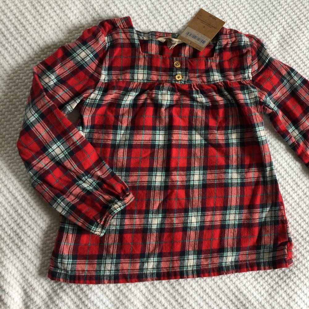 Lands End Girls Plaid Red Top Size 5