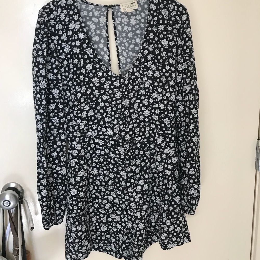 blue and white floral romper
