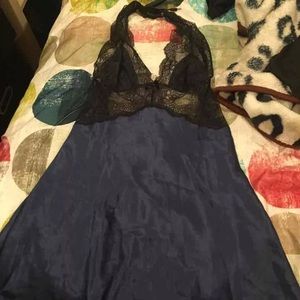 Navy Blue with Black Lace Nighty