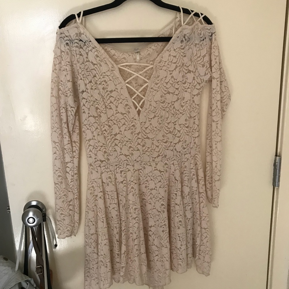 cream lace long sleeve dress