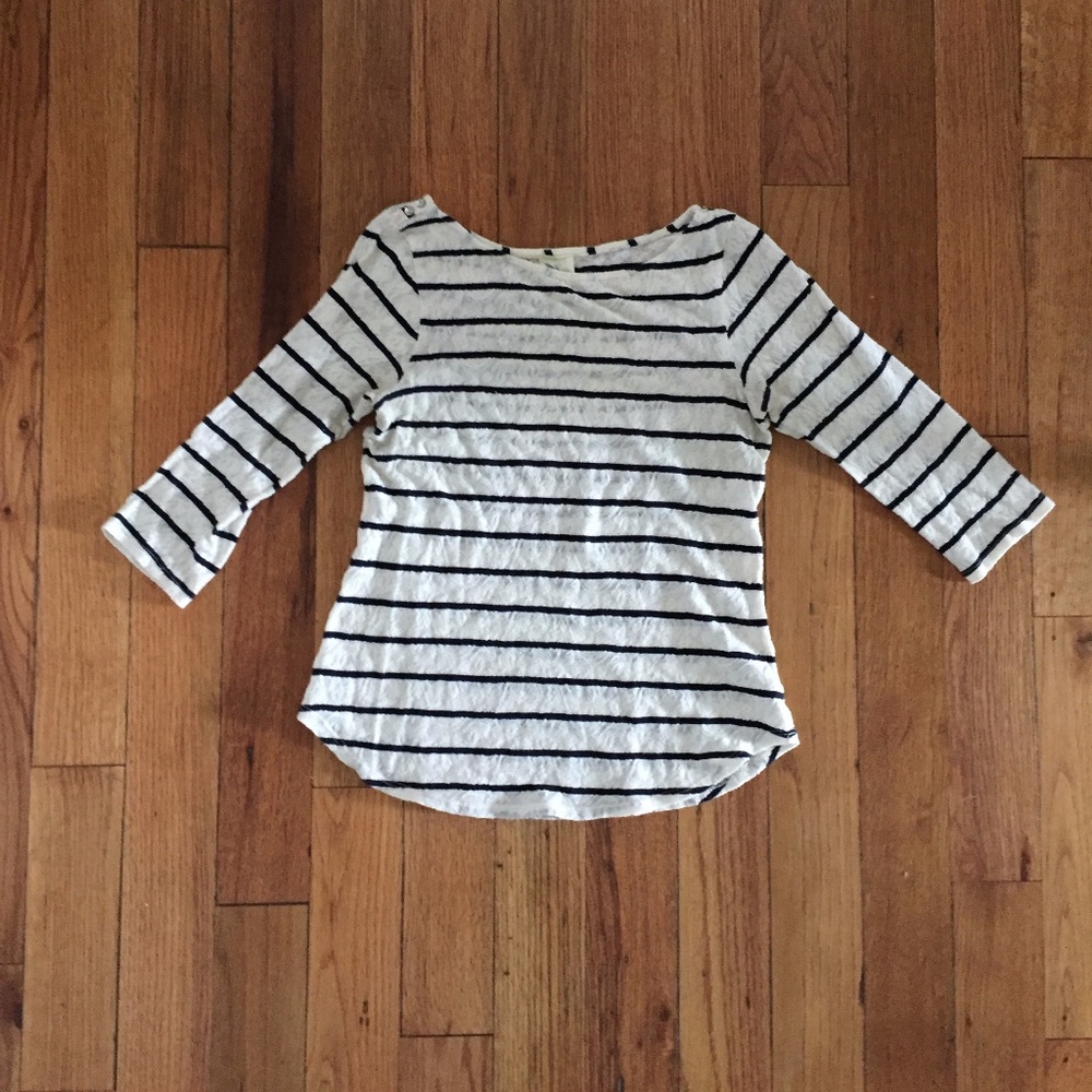 Anthropologie Lace striped 3/4 Sleeve Blouse