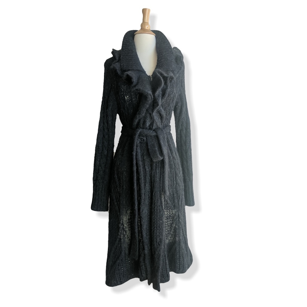 Wearable Art! Charcoal gray, textured wool & mohair long cardigan coat NWOT