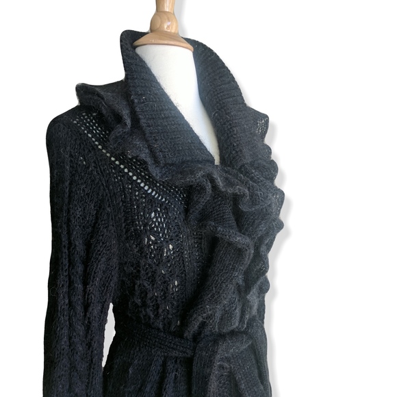 Wearable Art! Charcoal gray, textured wool & mohair long cardigan coat NWOT - Picture 2 of 9