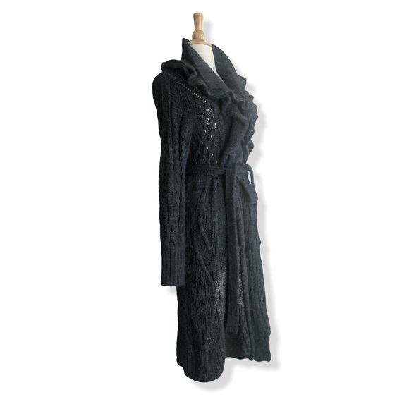 Wearable Art! Charcoal gray, textured wool & mohair long cardigan coat NWOT - Picture 3 of 9