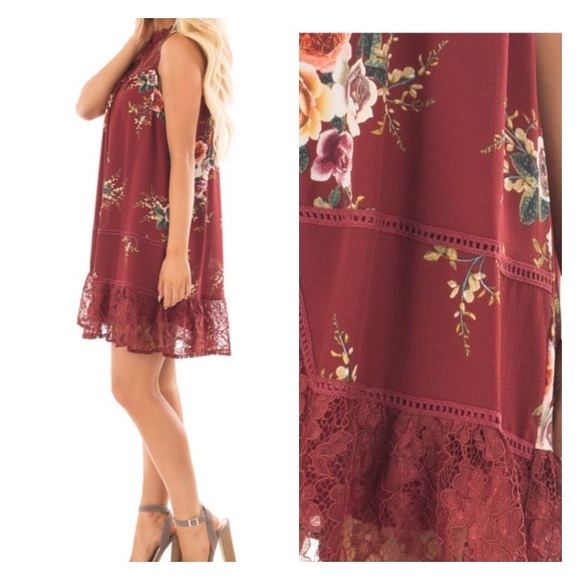 Last one! 🔷 Burgundy Floral Mock Neck Dress - Picture 2 of 2