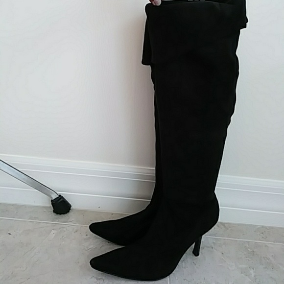bebe Black Suede Boots Over The Knee - Picture 4 of 5