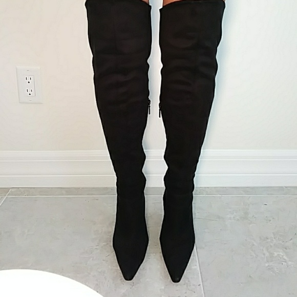 bebe Black Suede Boots Over The Knee - Picture 2 of 5