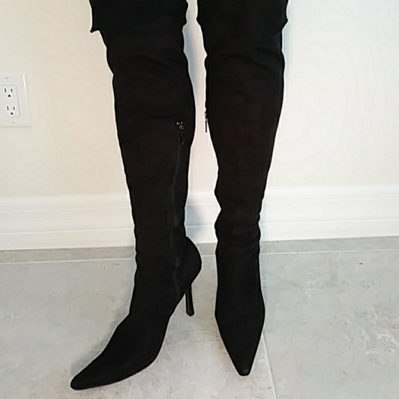 bebe Black Suede Boots Over The Knee - Picture 5 of 5