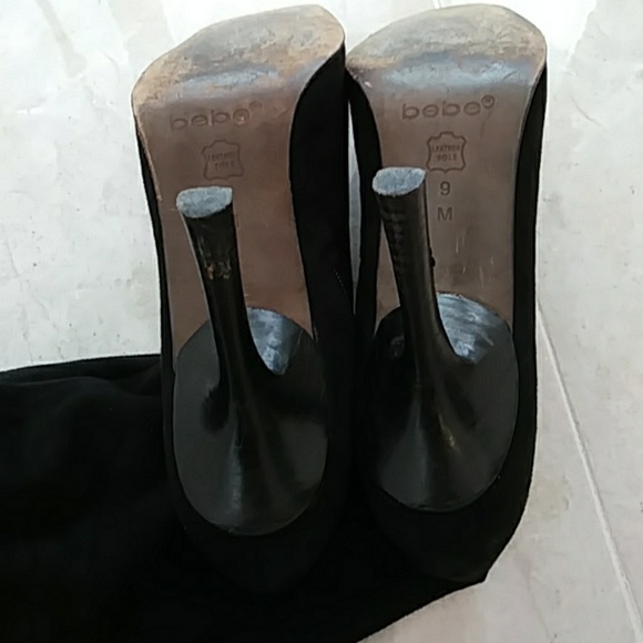 bebe Black Suede Boots Over The Knee - Picture 3 of 5