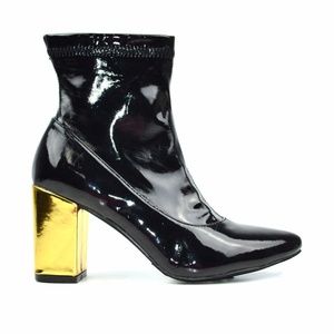 Chase & Chloe Milly Black Pat Golden Heel Bootie