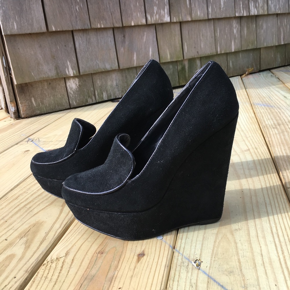 Platform Suede Wedge Loafers